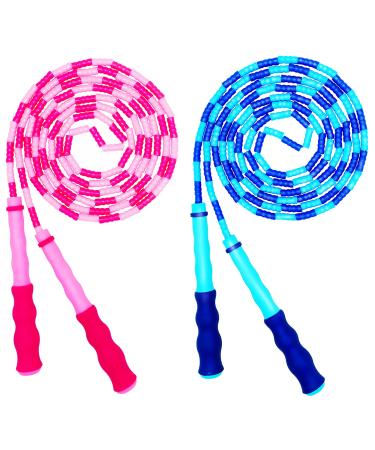 Soft Beaded Jump Rope, Adjustable Tangle - Free Segmented Fitness Skipping Rope for Men, Women and Kids Keeping Fit, Training, Workout and Weight Loss - 9 Feet (2-Pack)