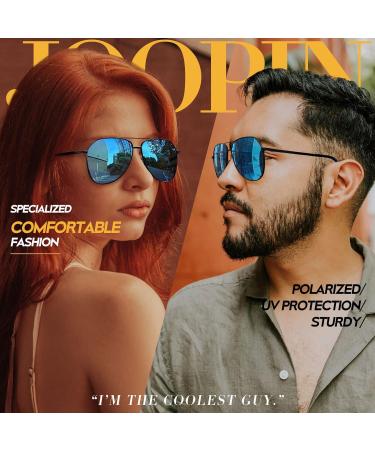 Joopin Polarised Aviation Sunglasses | Al-Mg Metal Frame | UV Protection for Men & Women | Driving Sun Glasses - B05 Black/Mirrored Blue - Buy Online on GoSupps.com