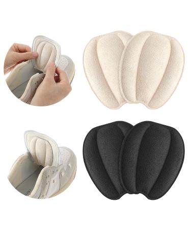 Tongue Pads for Shoes Non Slip Tongue Cushion Insert for Loose Shoe Heel Pads Replacement Shoe Filler for Men Women Shoe Heel pad(2 Pairs Beige Black)