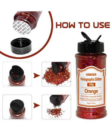 Hemoer Holographic Chunky Glitter 100g - Orange Craft Glitter for Resin Face Nail Body Slime & Festival Party Decor - Buy Online on GoSupps.com