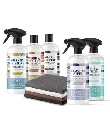 Therapy Clean - Home Essentals Bundle - Stainless Granite Tub & Tile Cooktop and Wood With Premium Microfiber Cloths