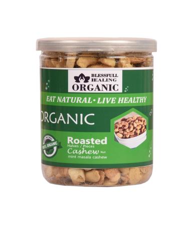 Blessfull Healing Organic Natural Vegan Mint Masala Roasted Halves/Pieces Cashew Nuts Crunchy Kaju 300 Gram