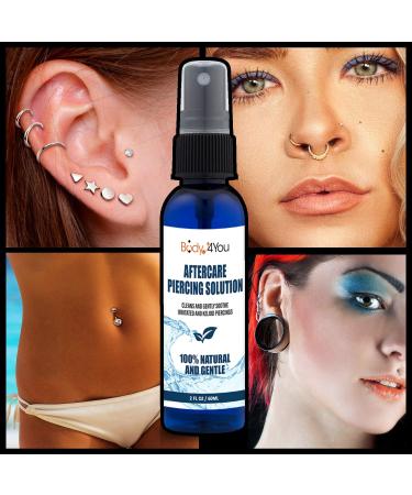 BodyJ4You Piercing Aftercare Saline Cleanser Spray | Natural Care Solution Mist with Tea Tree and Aloe | 4oz - Buy Online on GoSupps.com