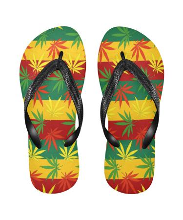 Mnsruu flip-flops with marijuana leaves striped for home hotel spa bedroom travel s for men and women small multi-colored