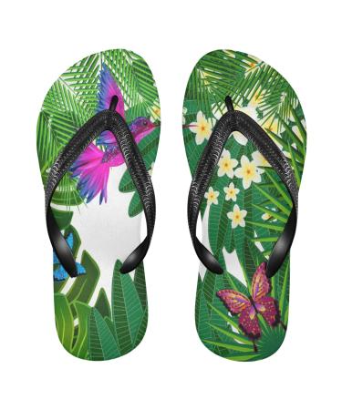 Mnsruu flip-flops with tropical flowers bird and butterflies for home hotel spa bedroom travel XL for women and men