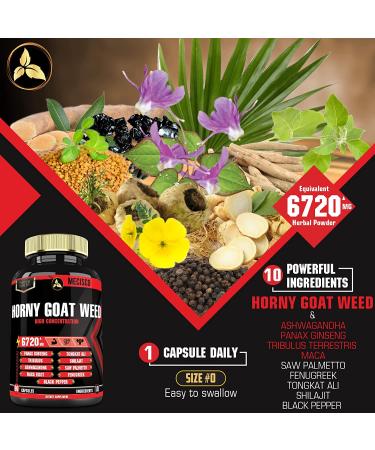 10-in-1 Horny Goat Weed Capsules 6720mg with Panax Ginseng, Tribulus Terrestris, Ashwagandha, Maca & More - 90 Capsules - Buy Online on GoSupps.com