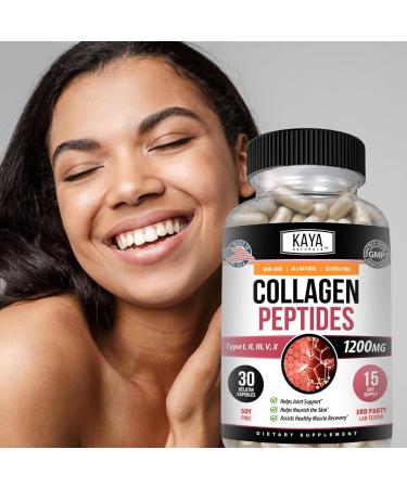 Kaya Naturals Multi Collagen Peptides Complex Powder for Women and Man Vital for Hair Skin Nails and Anti-Aging Types I II III V & X Collagen Protein Blend | Capsules - 30 Count Supplement 30 Count (Pack of 1) - Buy Online on GoSupps.com