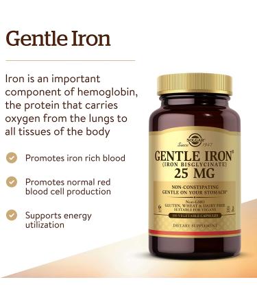 Solgar Gentle Iron 25 mg - 180 Vegetarian Capsules | Boost Energy & Support Health - Buy Online on GoSupps.com