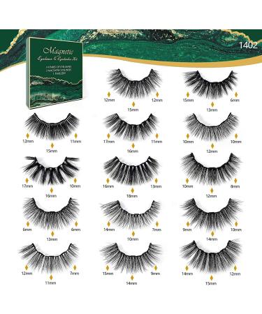 Rechoo Magnetic Eyelashes Kit - 14 Pairs Long & Thick False Eyelashes with Magnetic Eyeliner - Reusable 3D Natural Lashes - Includes Applicator & Tweezers - Buy Online on GoSupps.com