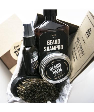 Big Forest Beard Treatment Kit - Shampoo 9 oz - Oil 1 oz - Beard Balm 2 oz - Brush - Wood Scent - 100% Natural and Organic Beard Growth Care Products in Premium Gift Box