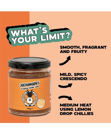 Tropical Chilli Jam by Jackanapes 190g - Medium Heat Vegan Jam with Mango, Pineapple, Papaya - Made in UK - Buy Online on GoSupps.com