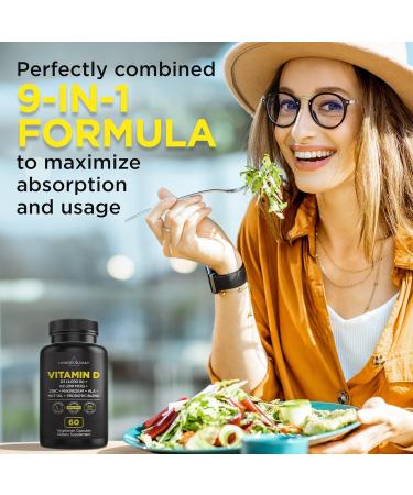 Livingood Daily Vitamin D 60 Capsules - 4000 IU D3 + K2 Vitamins - 9-in-1 Formula with MCT Oil, Magnesium, Zinc, Vitamins A, E & Probiotics - Buy Online on GoSupps.com
