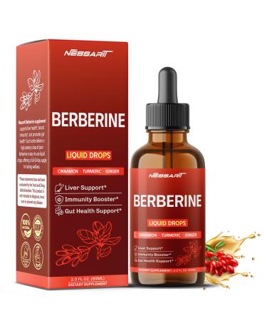 Berberine Liquid Drops Cinnamon Turmeric Ginger - Liver Support Immunity Booster Gut Health Support - 2.0 fl oz (60ml) 2 Fl Oz (Pack of 1)