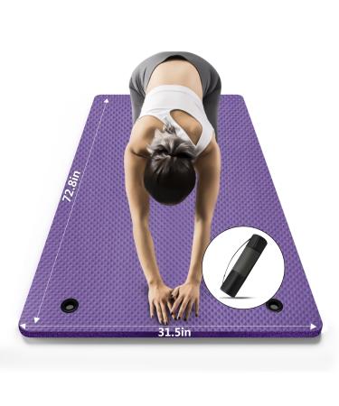 LFS Yoga Mat 31.5 inch 10mm Hangable Extra Wide and Extra Thick Non Slip Exercise & Fitness Yoga Mat with Band and Yoga Bag for All Yoga Outdoor Practice, Pilates & Floor Workout Purple 10mm