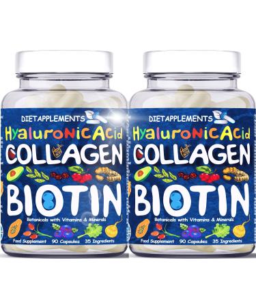 2 Bottles Marine Collagen Type1&3 1800mg & Biotin 10000mcg/serving Hyaluronic Acid Vitamins Minerals Botanicals |2432mg/serving| Hydrolyzed High Strength Peptides Supplement | Skin Hair Nails (2)