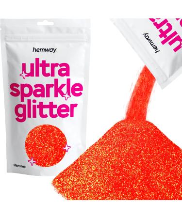 Hemway Premium Ultra Sparkle Glitter Multi Purpose Metallic Flake For Arts Crafts Nails Cosmetics Resin Festival Face Hair - Fluorescent Peach - Microfine (1/256 "0.004" 0.1mm) 100g / 3.5oz Fluorescent Peach Microfine - 100g - Buy Online on GoSupps.com