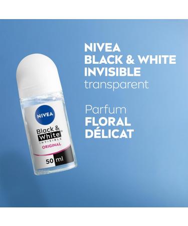 NIVEA Black & White Invisible Roll-on Deodorant (6 x 50ml) women's deodorant against white and yellow marks anti-perspirant anti-odor & humidity effective protection for 72 hours alcohol-free - Buy Online on GoSupps.com