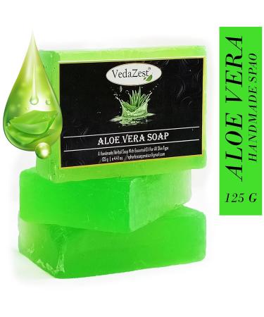 Aloe Vera Handmade Soap Bar Set of 3 - Herbal Bathing Bar for Healthy Skin Natural Essential Oils 125g Each - Ideal for All Skin Types - Buy Online on GoSupps.com