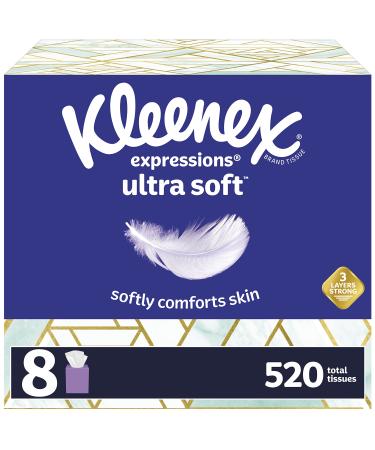 Kleenex Expressions Ultra Soft Facial Tissues, 8 Cube Boxes, 65 Tissues per Box (520 Total Tissues) Unscented  520 Count (Pack of 1)