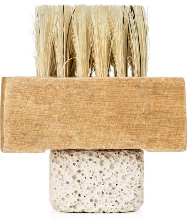 Hand & Foot Brush with Pumice Stone - Natural Bristle Exfoliator for Calluses - Wooden Handle - Buy Online on GoSupps.com