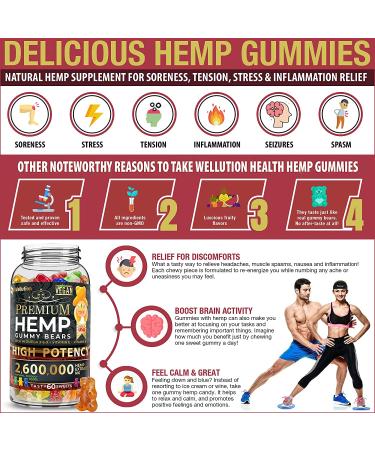 High Potency Wellution Hemp Gummies 2600000 XL - Fruity Gummy Bears with Hemp Oil for Stress & Inflammation Relief. Natural Hemp Candy for Sleep & Calm Mood - Buy Online on GoSupps.com