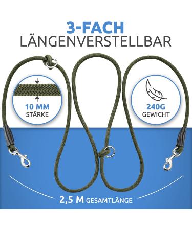 Buy Happyshephie Adjustable Dog Leash 2.5m - Ideal for Medium & Large Dogs - Durable Reversible Double Linen in Hunting Green - Buy Online on GoSupps.com
