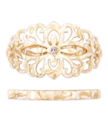 Strong Large Hair Clip Set for Thick Hair Ivory White Marble Filigree for Women