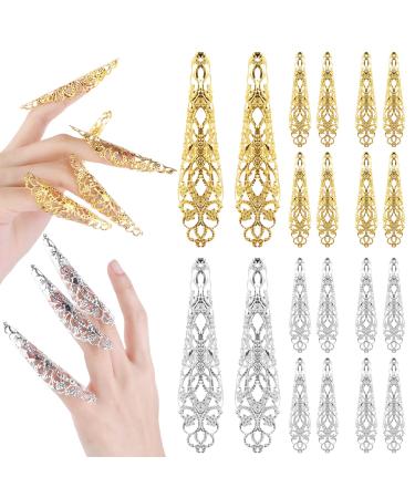 20 Pack Finger Nail Claw Rings Ancient Queen Costume Fingertip Claw Nail Rings Metal Finger Knuckle Claw for Halloween Vampire Nails Women Cosplay Costume Drama Dance Show