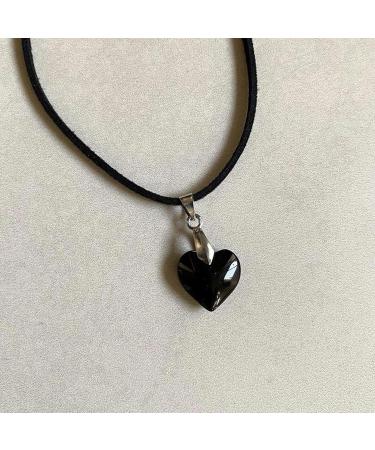 Silay Lian Xue Heart Trailer Necklace - Glass Crystal & Black Leather Choker for Women | Simple Colorful Gift & Christmas Decoration - Buy Online on GoSupps.com