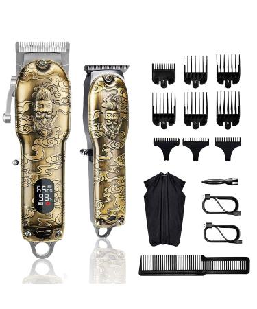 Hair Clippers and Trimmers Set, Suttik Barber Clippers Professional Set, Beard Trimmer for Men, Cordless Ornate Clippers for Men with T-Blade Close Cutting Trimmer, LED Display(Gold), Gift for Men