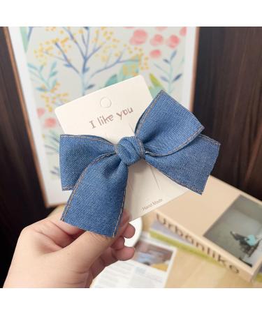 BBTDIN Blue Denim Hair Clip Pin Bow Girls Blue Jeans HairClip Girls Large Bows HairPin BW01 (Set H) - Buy Online on GoSupps.com