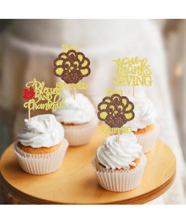 Cyodoos 24PCS Shiny Thanksgiving Cupcake Toppers Autumn Theme Cupcake Toppers T rkiye Food Selection Decoration Maple Leaf turkey Thanksgiving Cake Party Decoration Selection - Buy Online on GoSupps.com