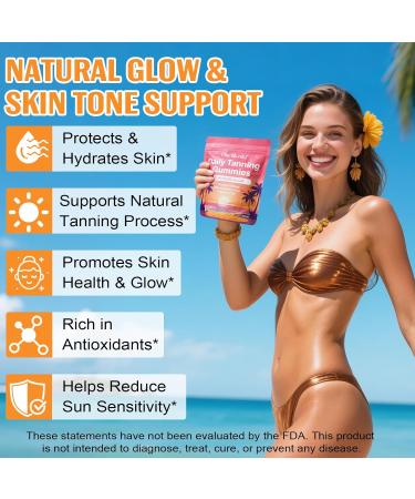 FUKEVY Daily Tanning Gummies Tanning Gummies with Lycopene & Beta Carotene for Skin Health & Glow Vegan Non-GMO-60 Ct 30-Day Supply - Buy Online on GoSupps.com