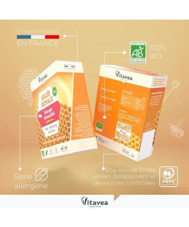 Vitavea - Organic Natural Defenses Revitalizing Food Supplement - Royal Jelly Ginseng Vitamin C Acerola Honey - 100% Organic Formula - 10 ampoules - 10 Day Cure - Made in France - Buy Online on GoSupps.com