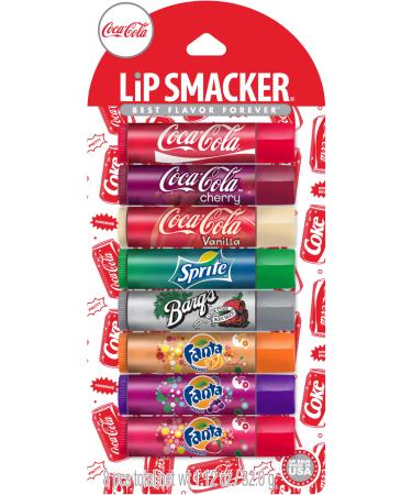 Lip Smacker Coca-Cola Flavored Lip Balm, 8 Count, Flavors Coke, Cherry Coke, Vanilla Coke, Sprite, Root Beer, Orange Fanta, Grape Fanta, Strawberry Fanta Coca Cola