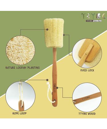 Natural Exfoliating Loofah Back Sponge Scrubber Brush with Wooden Handle - Bath and Shower Spa Tool - Buy Online on GoSupps.com