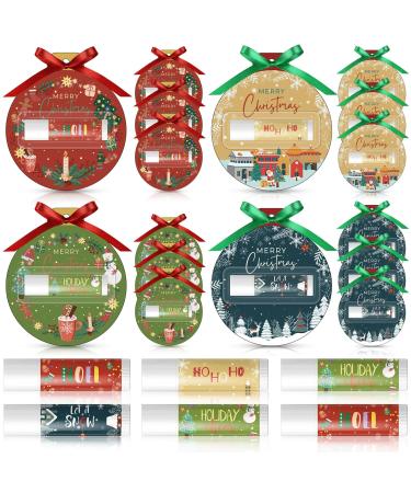 Lounsweer 12 Set Christmas Lip Balm Bulk Gifts Adult Christmas Party Favors Xmas Ball Style Lip Balm for Party Staff Coworker