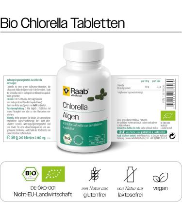 Buy Raab Vitalfood Organic Chlorella Tablets - 200 Vegan Micro-Algae Tablets 80g for Optimal Health | International Shipping - Buy Online on GoSupps.com