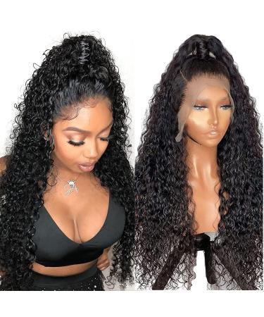 13X4 HD Lace Front Wigs Human Hair Water Wave Curly Human Hair Wig For Black Women 180 Density Glueless Transparent Lace Frontal Wig Human Hair Pre Plucked Brazilian Real Virgin Human Hair 16 Inch 16 Inch Water Wave HD Lace Wig