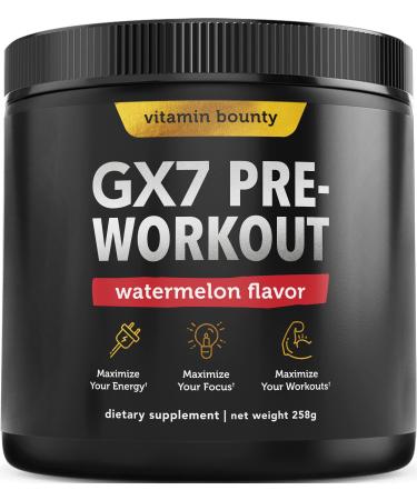 Vitamin Bounty Gx7 Sugar Free Pre Workout Powder, Keto, Energy Supplement with Beta-Alanine, Caffeine, Preworkout for Women and Men, 0g Net Carbs, Non-GMO, Watermelon Flavor, 20 Servings