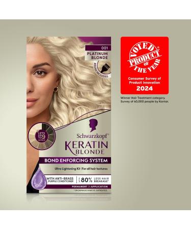 Schwarzkopf Keratin Blonde Hair Dye - Platinum Blonde 001 Ultra Lightening Kit Enriched with Keratin for Up to 9 Levels of Lift - 7.1 Fl Oz - Buy Online on GoSupps.com
