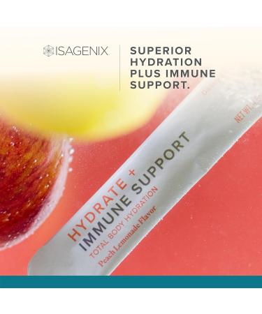 Isagenix Hydrate + Immune Support with Whole-Food Sourced C D Vitamins - Superior Hydration with 1625+ mg of Essential Electrolytes - No Added Sugar Peach Lemonade Flavor 0.2 oz Sticks 24 Servings - Buy Online on GoSupps.com