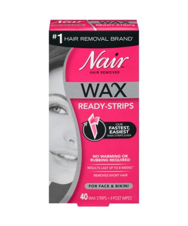 Nair Hair Remover Wax Ready-Strips For Face & Bikini 40 Wax Strips + 4 Post Wipes