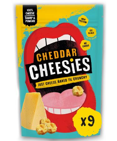 CHEESIES | Crunchy Cheese Keto Snack | Cheddar | 100% Cheese | Sugar Free, Gluten Free, No Carb | High Protein and Vegetarian | Crunchy, Baked and Tasty | Multipack | 2.1 Ounces (Pack of 9) Cheddar 2.1 Ounce (Pack of 9)