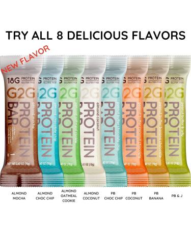 G2G Protein Bar Almond Butter Lovers 2-Pack 1 Box Almond Choc Chip & 1 Box Almond Coconut Healthy Snack Delicious Meal Replacement Gluten-Free Refrigerated for Freshness 16 Count (2 Packs of 8) - Buy Online on GoSupps.com