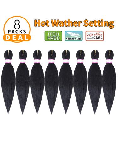 Pre-Stretched Black Braiding Hair Extensions 12 Inch - 8 Packs | Synthetic Crochet Braids for Natural Look | Professional Soft Yaki Straight Texture | Hot Water Setting | (#1B) Pack of 8 - Buy Online on GoSupps.com