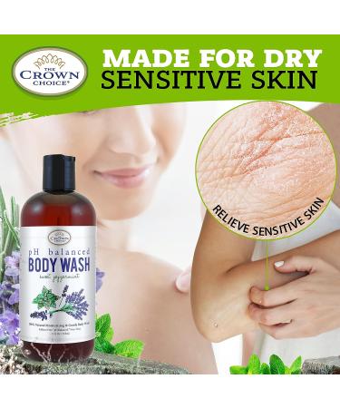 Natural Body Wash for Sensitive Skin 12oz - pH Balanced Shower Gel with Essential Oils for All Skin Types - Aloe, Spearmint, Lavender, Manuka & Sweet Peppermint - Buy Online on GoSupps.com