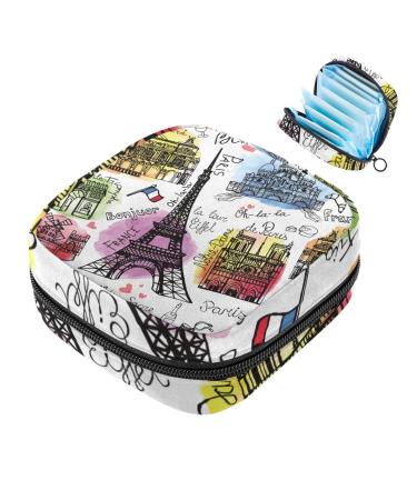 Menstruation bag with zipper women's napkin bag tampons collection bags for women and girls (vintage Paris Eiffel Tower Postcard)
