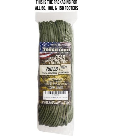 Tough-Grid 750lb Paracord - Genuine Mil Spec Type IV 750lb Paracord - US Military Approved - Camo Green 50ft - Buy Online on GoSupps.com