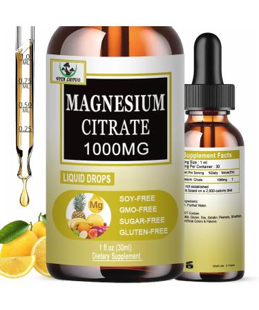 Magnesium Citrate Liquid Drops | High Absorption Liquid Magnesium Supplement for Sleep Muscle & Heart Support - Magnesium Citrate 1000mg for Adults Women & Men - Vegan | Non-GMO - 30 Servings